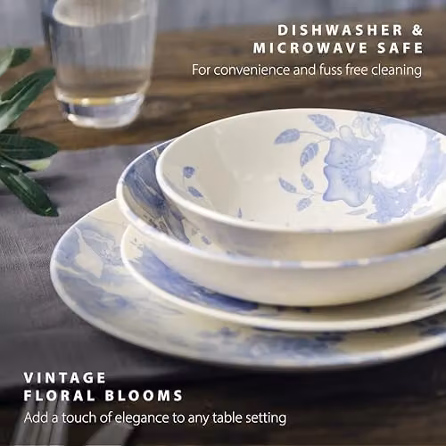 Wade Albert White and Blue Floral Ceramic Side Plate, Diameter: 22.75 cm – 8