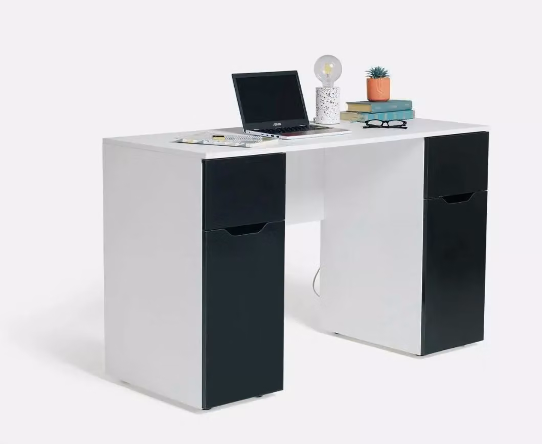 Pod Modern Dual Pedestal Writing Desk in Black Glossy Finish