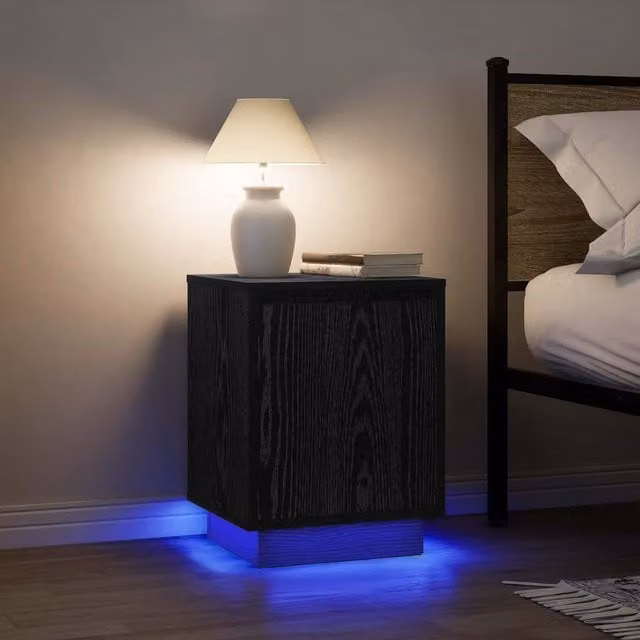 Berkfield Home Set of 2 Black Bedside Cabinets with Integrated LED Lights, W/D/H: 38 x 34 x 50 cm – 1
