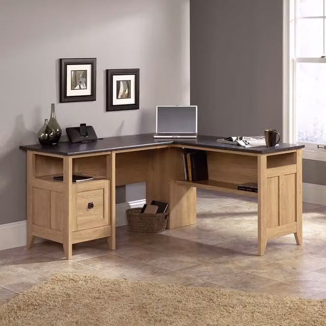 Teknik Modern L-Shaped Corner Desk in Brown Oak Wood