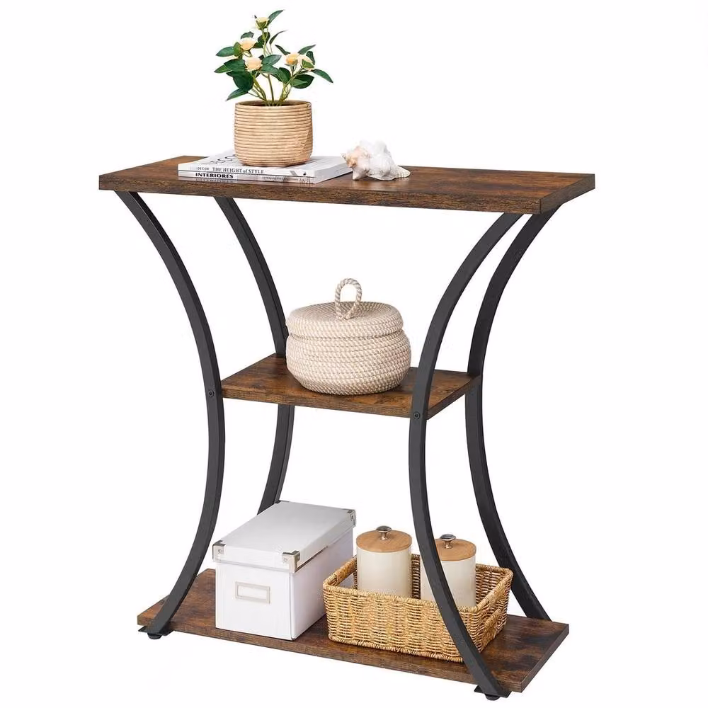 FORGEVIO 3 Tier Rustic Console Table in Brown and Black, W/D/H: 80 x 30 x 80 cm – 5