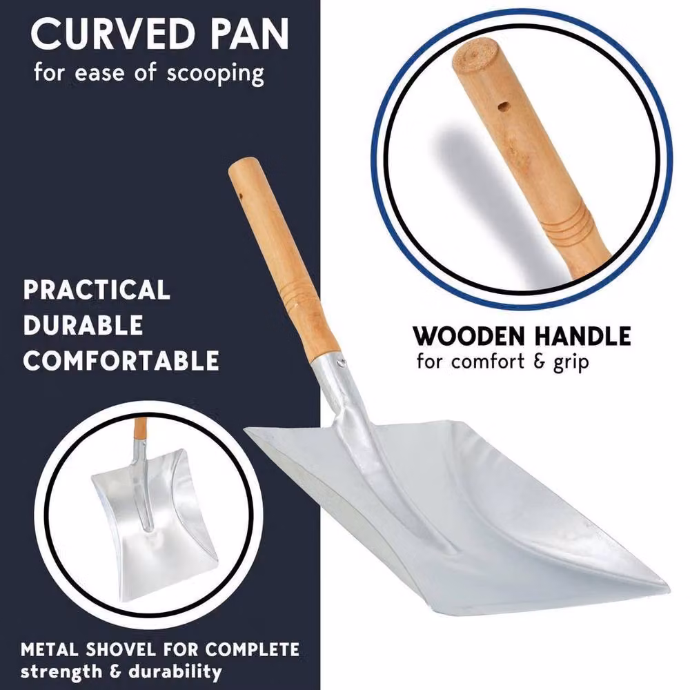 SPETLEK Sturdy Silver Metal Coal Shovel with Heat-Resistant Wooden Handle – 3