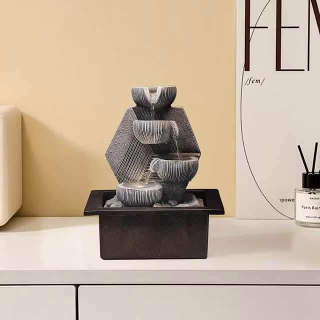 Breeins Resin Step Stack Tabletop Water Feature Indoor Fountain in Green, Sand or Grey