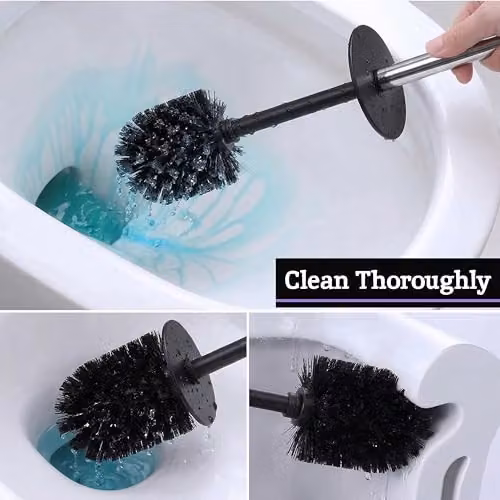 Orsina Matt Black and Silver Square Stainless Steel Toilet Brush Holder Set – 4
