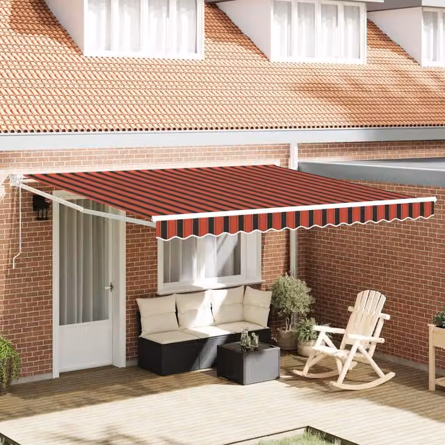 Berkfield Home Manual Retractable Wall-Mounted Awning with LED in Yellow and Orange, W: 400 cm, D: 350 cm – 1