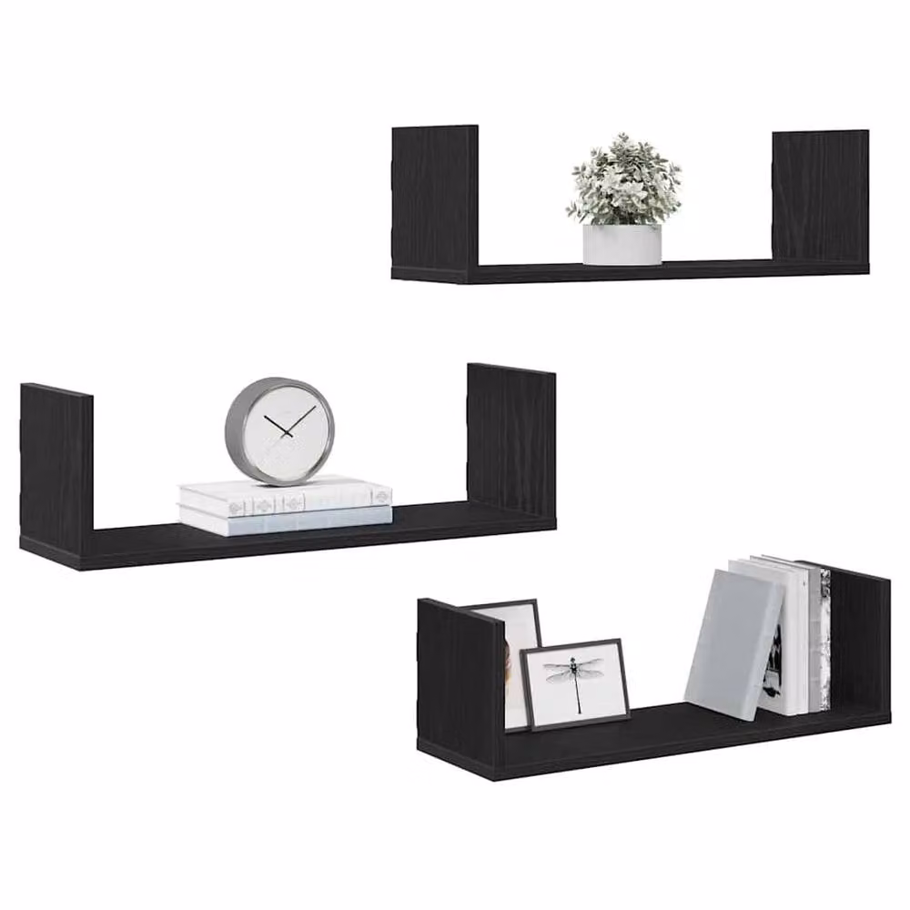 Berkfield Home Durable Wall Mounted Shelves, 3 Piece Set in Black Oak, W: 58 cm, D: 18 cm, H: 18 cm – 3