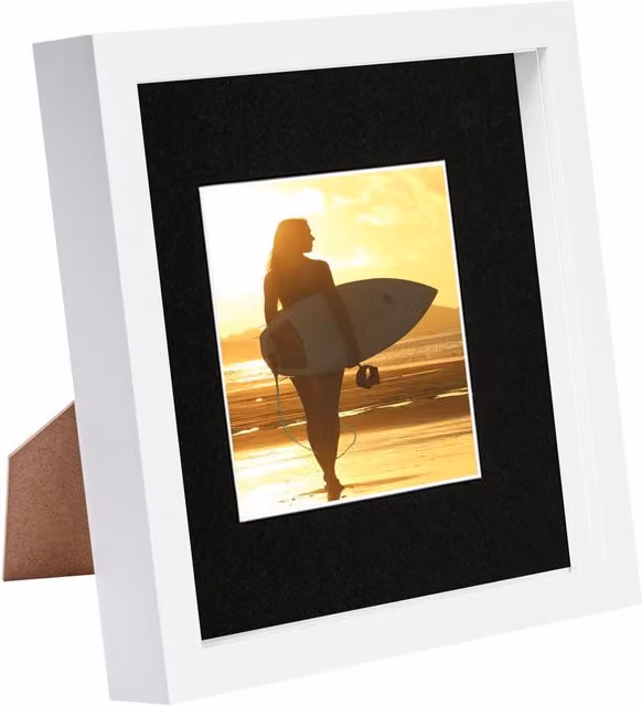 Nicola Spring White 3D Box Photo Frame with Black Mount, W/H: 20.32 x 20.32 cm