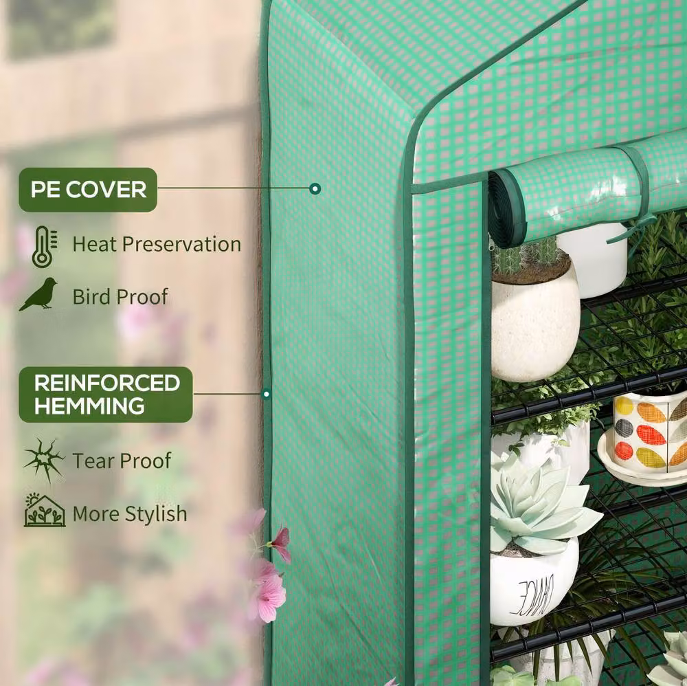 STILVORA Mini Greenhouse with 4 Shelves and Roll-Up Door, Green, H 160 x W 90 x D 49 cm – 3