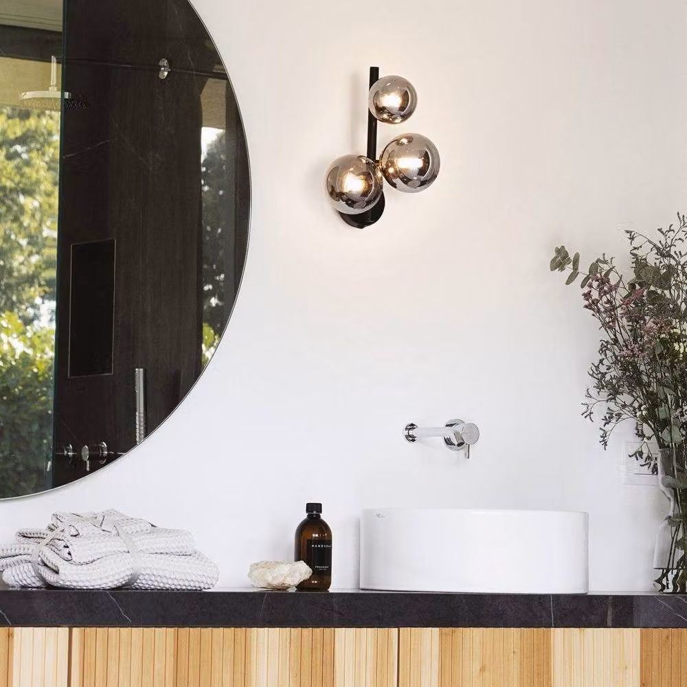 Netlighting Perlage 3 Globe Wall Lamp in Black and Copper with Transparent Glass Spheres – 2