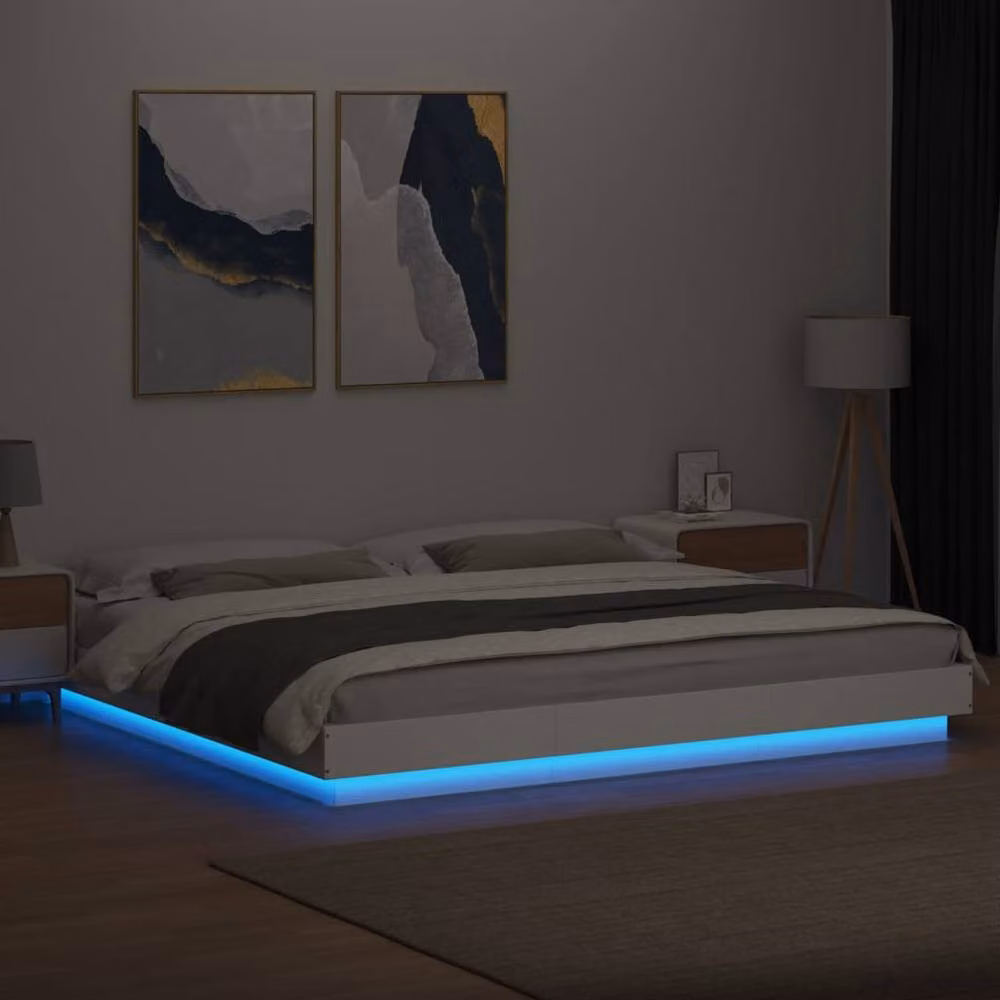 Berkfield Home Durable Bed Frame with Under-Bed LED Lighting in White, W/D/H: 200 x 200 x 23 cm – 3