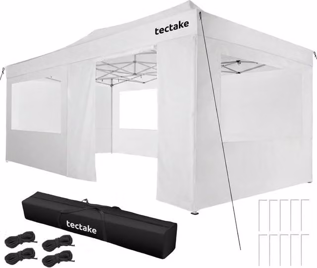 tectake Viola Aluminum Folding Pavilion in White, W/D/H: 600 x 316 x 300 cm – 1