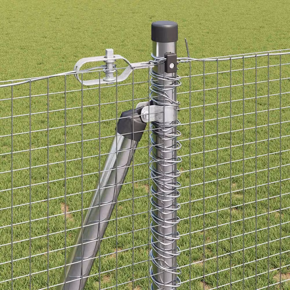 Berkfield Home Modern Welded Wire Fence with 7 Flanged Posts, Galvanised Steel, Silver, W: 120 cm, L: 1000 cm – 3