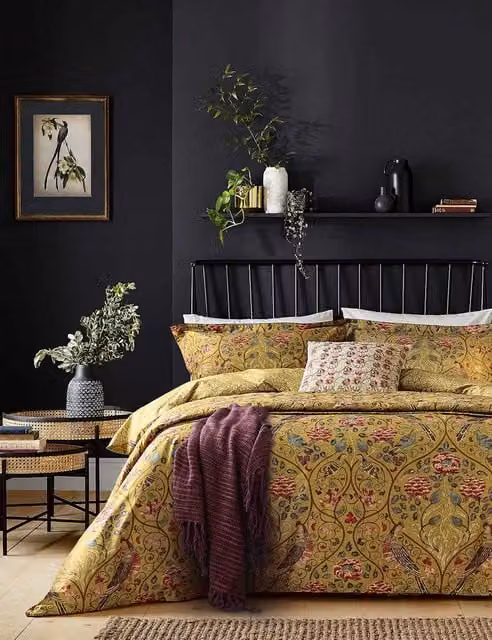Morris & Co Seasons By May Floral Cotton Percale Bedding Set Gold Mix W: 180 cm, L: 200 cm