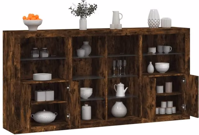 Berkfield Home Modern Sideboard with Integrated LED Lights in Smoked Oak Brown, W: 202 cm, D: 37 cm, H: 100 cm