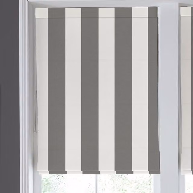 Laura Ashley Lille Striped Blackout Made to Measure Roman Blind in Grey Steel