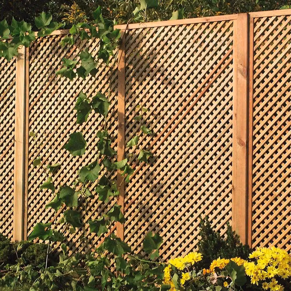 Primrose Wall Mounted Diamond Trellis Garden Privacy Screen in Sand Brown Wood, W: 180 cm, H: 180 cm – 2