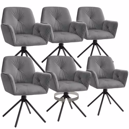tectake Set of 6 Lenia Swivel Dining Chairs in Anthracite and Black Velvet-Look Fabric – 1