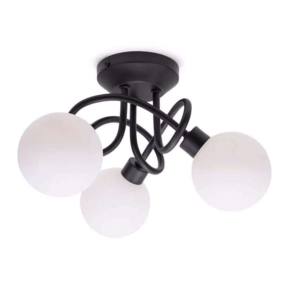 ValueLights Black 3 Way Flush Ceiling Light with White Frosted Glass Lampshades – 2