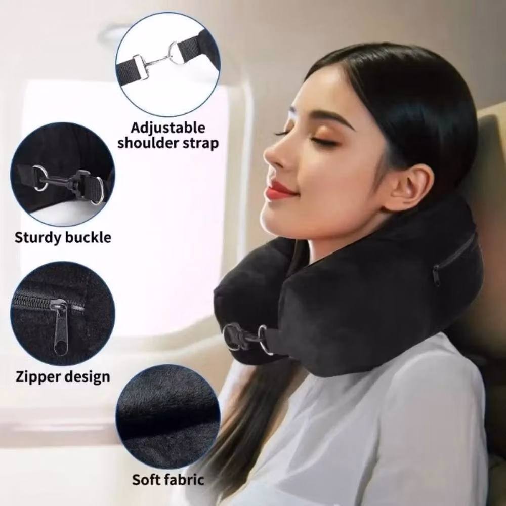 KORVIXA Black Unisex U-Shaped Refillable Travel Neck Pillow – 2