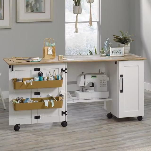 Teknik Sewing and Craft Cart in Soft White and Lintel Oak Effect