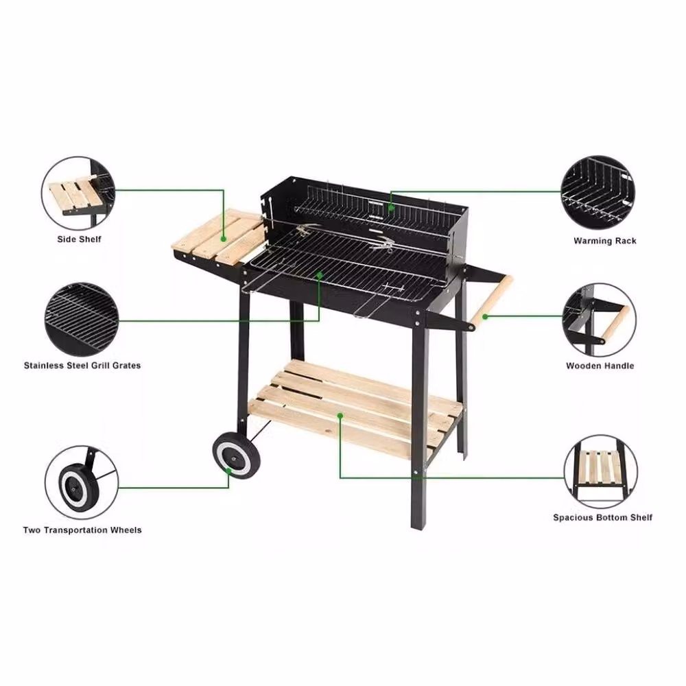FLAVORA Classic Charcoal BBQ Grill with Wooden Shelves in Black – 2