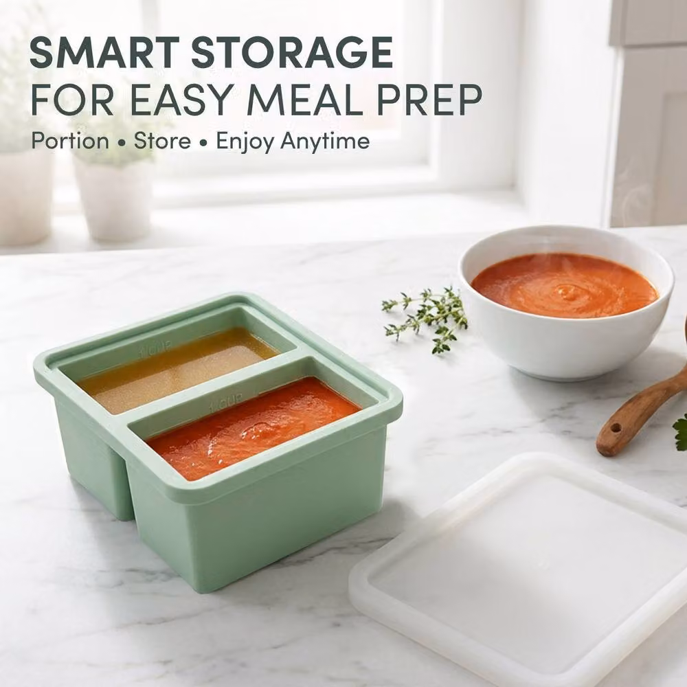 Keplin 2 Pack Silicone Soup Freezer Trays with Snap Lid in Green – 7