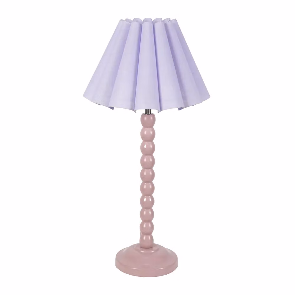ValueLights Rose Pink Bobbin Stem Table Lamp with Lilac Fabric Tapered Shade – 2