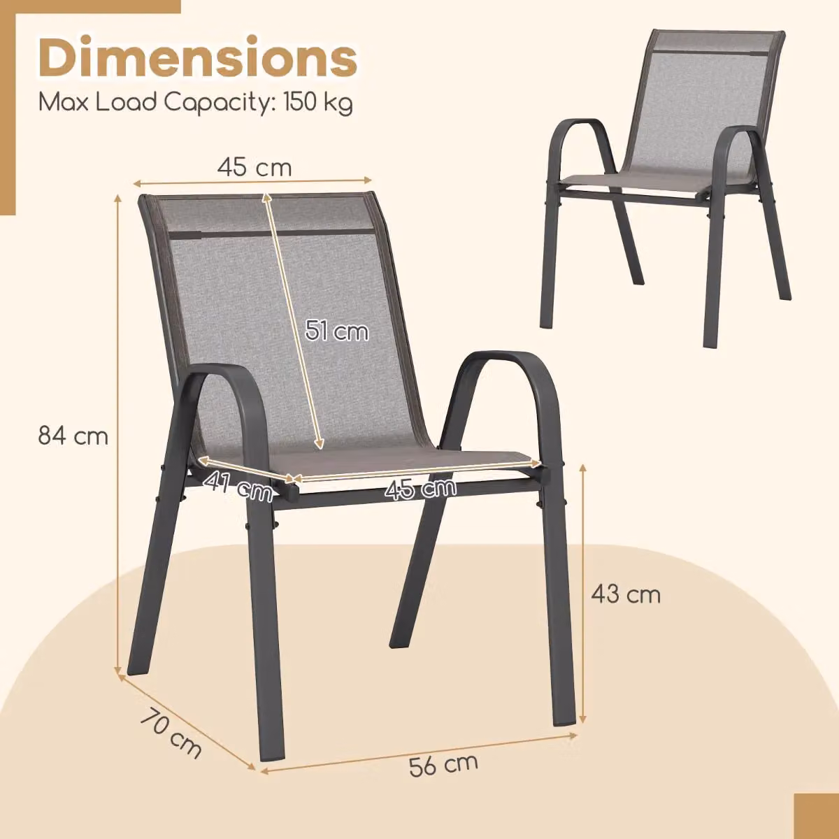 Gymax Set of 4 Stackable Metal Patio Dining Chairs with Armrests in Matt Grey – 2