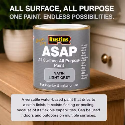 Rustins ASAP Quick Dry All Surface Water-Based Satin Paint, Grey, 1 l – 3