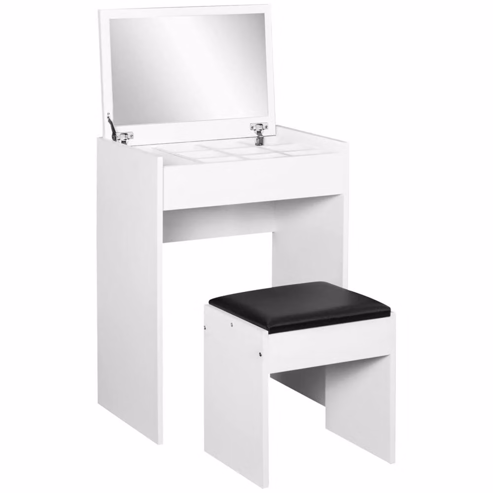 Wyld Haus Nolena White Modern Lift Top Vanity Table with Flip Up Mirror – 2