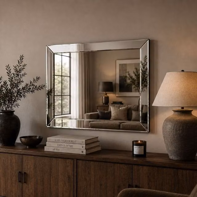 Yearn Mirrors Contemporary Angled Rectangular Wall Mirror in Black and Transparent, W: 90 cm, H: 60 cm