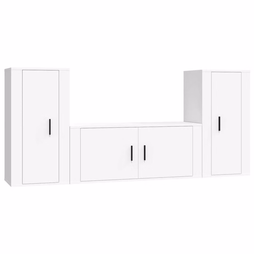 Berkfield Home Classic 3 Piece White Engineered Wood TV Cabinet Set for your Living Room – 3