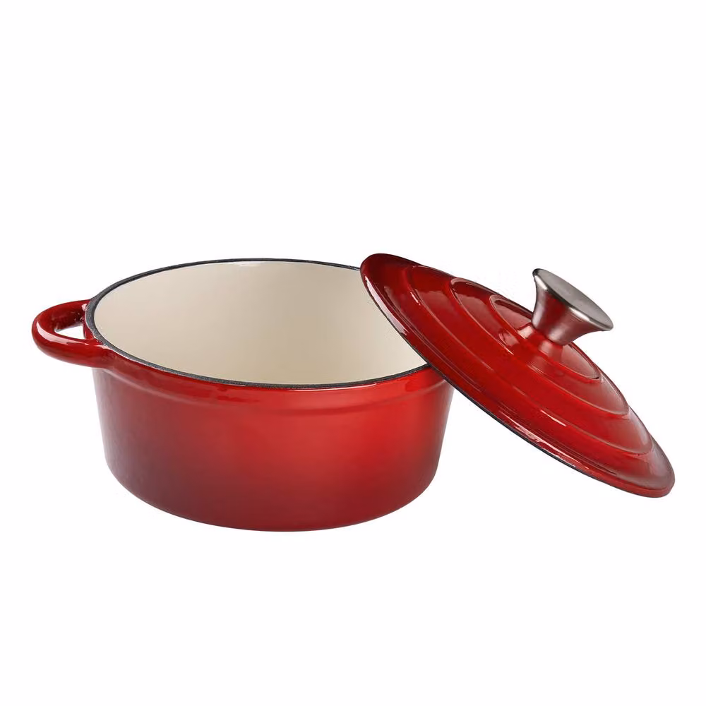 Living and Home Red Enamelled Cast Iron Dutch Oven Casserole Pot with Lid, 4L/2.7L – 2