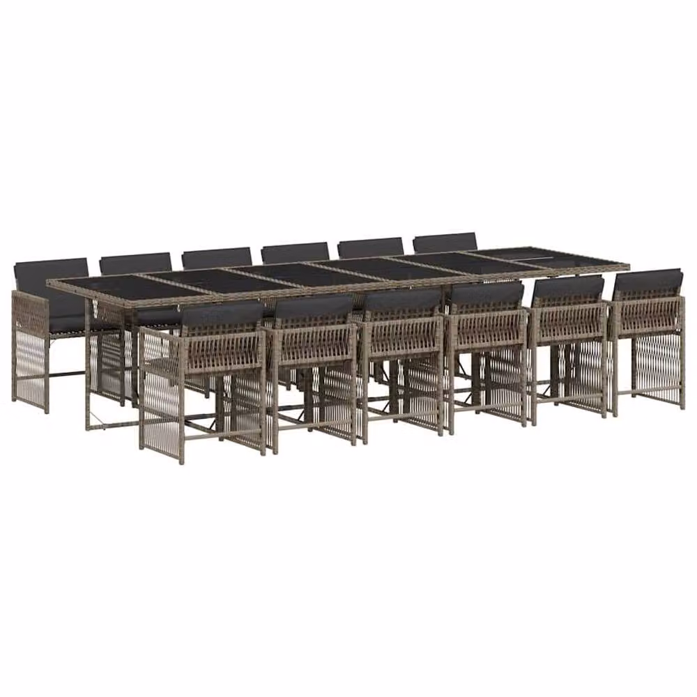 Berkfield Home 13 Piece Grey Poly Rattan Garden Dining Set with Cushions – 2
