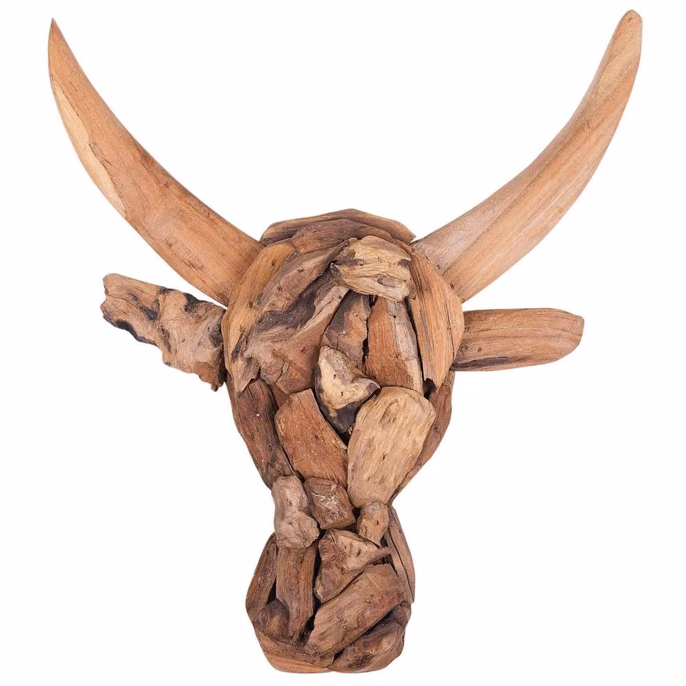 Wyld and Coco Handcrafted Teak Bull Head Wall Decor, Brown Rustic Southwest Style – 2
