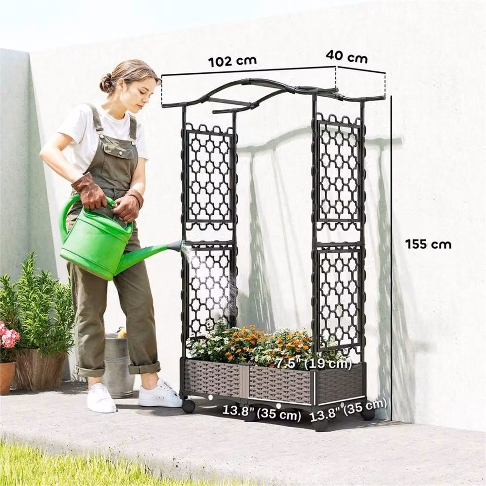 Nordara Black Plastic Raised Garden Bed with Arch Trellis W/D/H: 102 x 48 x 35 cm – 2