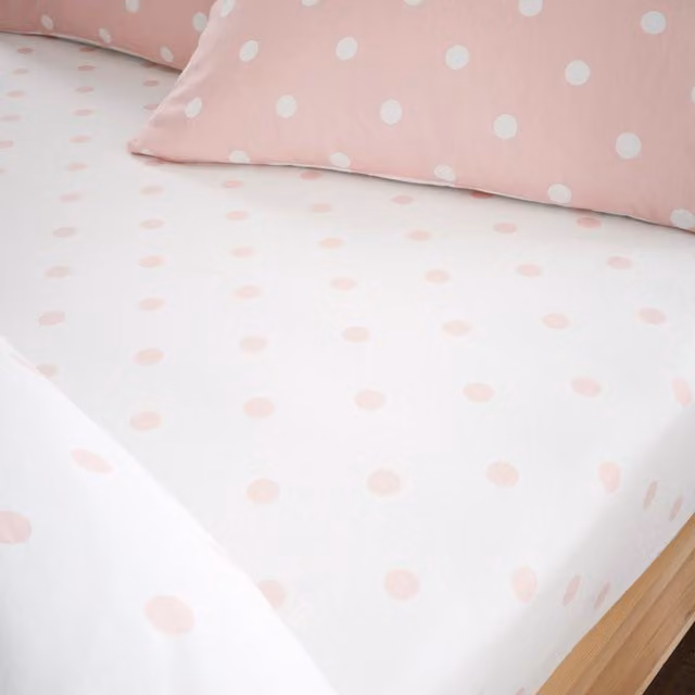 Catherine Lansfield Pink and White Polka Dot Brushed Flannelette Cotton Fitted Sheet