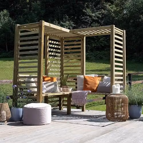 Forest Garden Firenze L-Shape Corner Arbour in Natural Brown Wood – 6