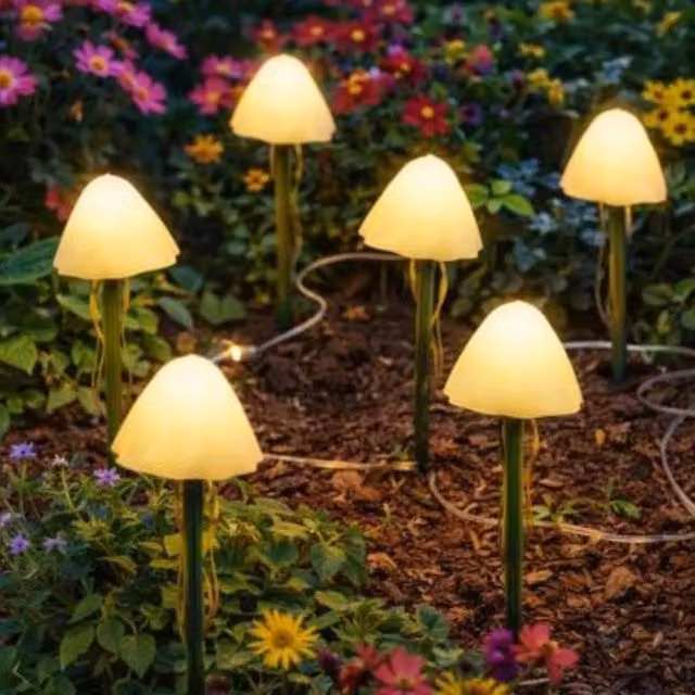 Marco Paul 6pc Solar Mushroom Stake Lights in Multicolour and White with Dusk Sensor – 1