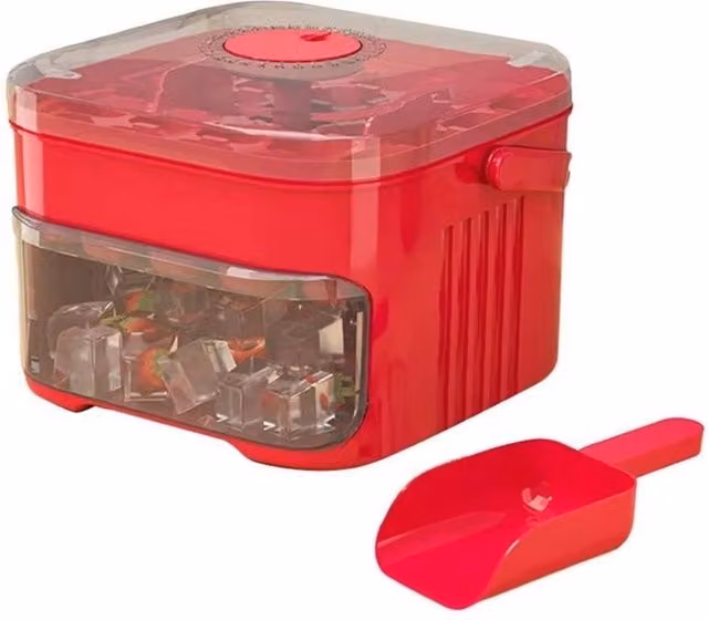 Nordara Double Layer Cube Ice Maker Tray and Ice Box with Snap Lid, Red – 1