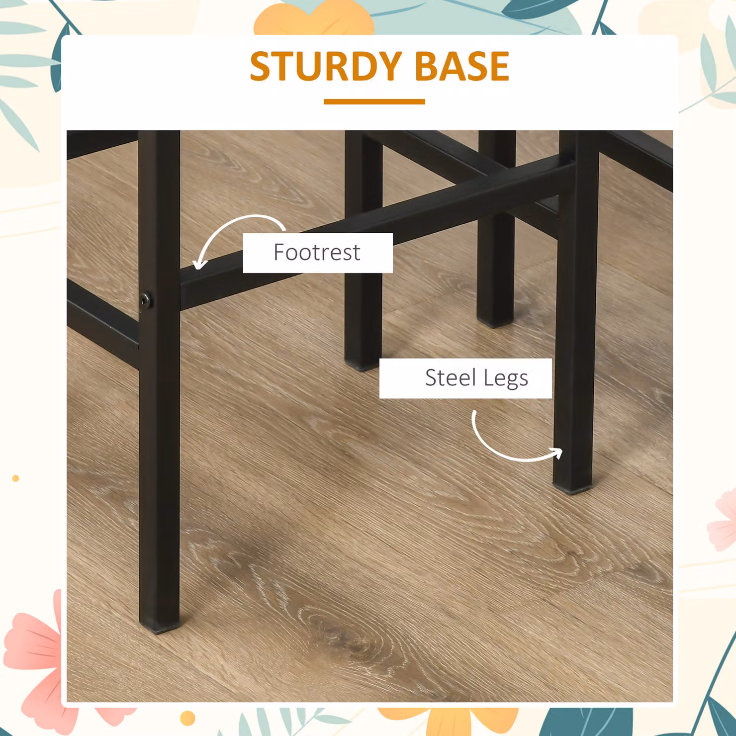 HOMCOM Set of 2 Industrial Bar Chairs in Brown with Footrest – 3
