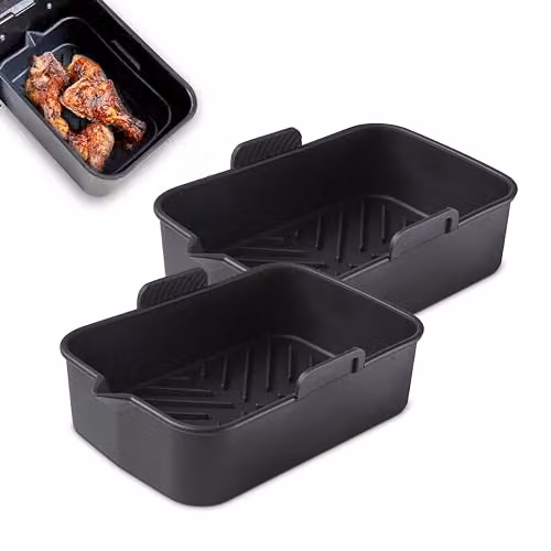 Tower T843093 Set of 2 Rectangular Silicone Air Fryer Trays, Black, Suitable for 6 Litre and Dual Basket Air Fryers – 1