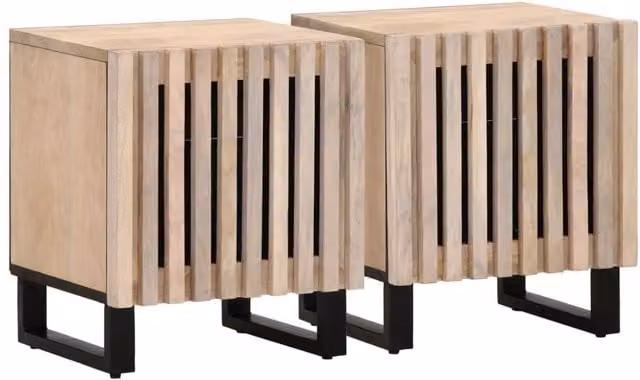 Berkfield Home Set of 2 Bedside Cabinets in Brown Solid Bleached Mango Wood, W: 40 cm, D: 34 cm, H: 46 cm