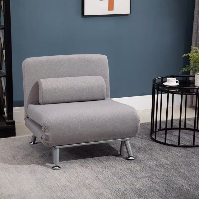 HOMCOM Modern 3-in-1 Single Sofa Bed Sleeper in Grey with Fabric and Metal Frame