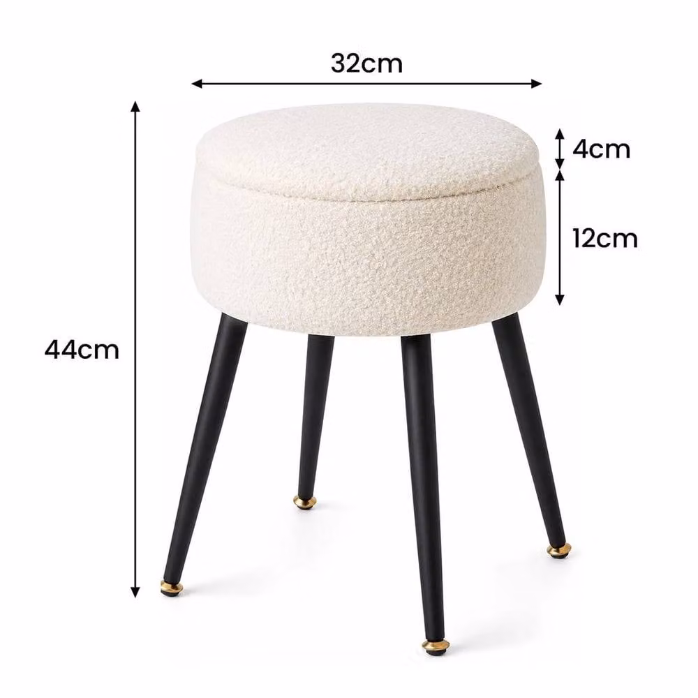 EONLION White Bouclé Round Dressing Table Stool with Metal Frame – 2