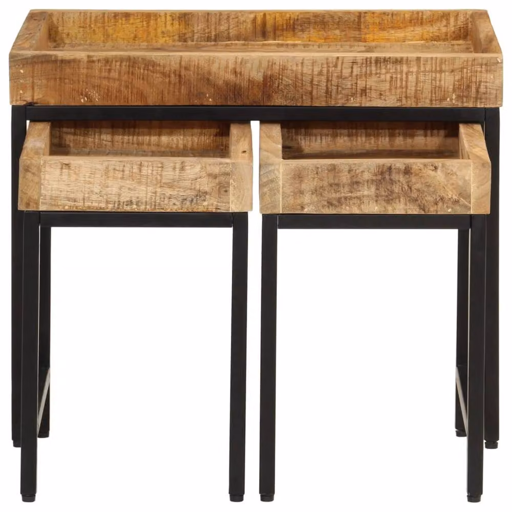 Berkfield Home 3-Piece Nesting Coffee Table Set in Brown Solid Mango Wood and Iron – 3
