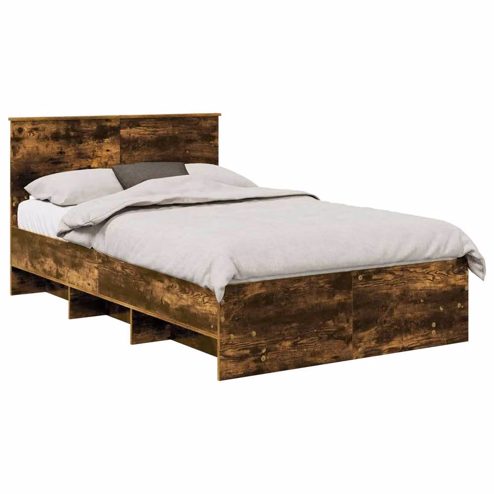 Berkfield Home Smoked Oak Bed Frame in Brown, Engineered Wood, W: 137 cm x D: 203 cm – 2