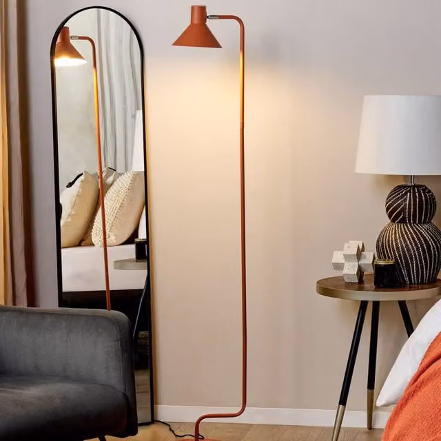 Wyld and Coco Orange Metal Floor Lamp with Adjustable Cone Shade, Height: 154 cm