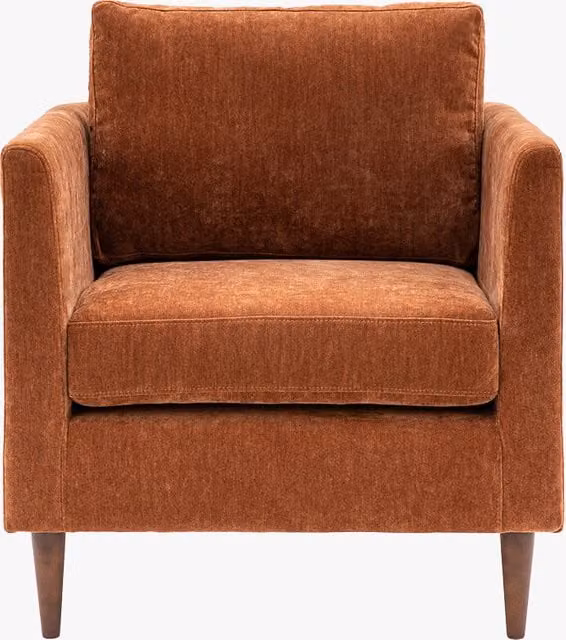 Perch & Parrow Sloucher Mid-Century Armchair in Orange and Brown Fabric