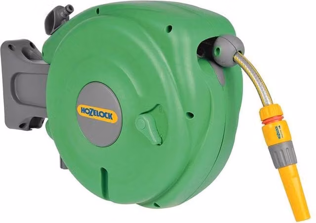 Hozelock 2485 Automatic Wall-Mounted Hose Reel in Grey with 10m of 12.5mm Hose